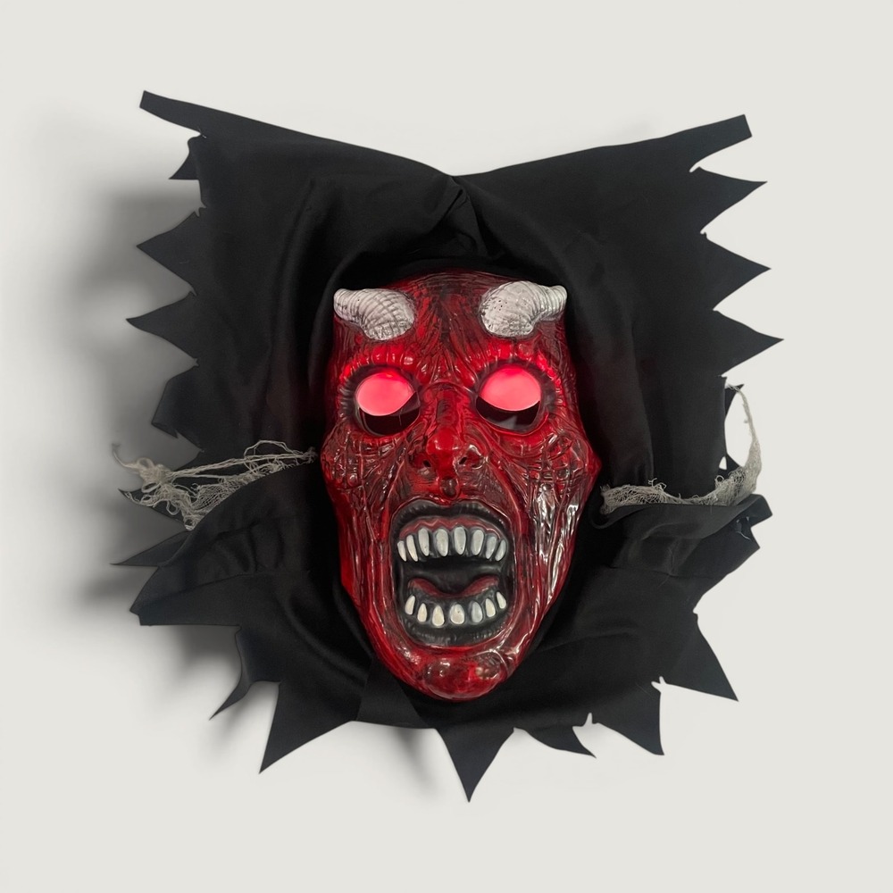 Red Devil Mask Light Up Eyes Hooded Halloween Horror Fun World